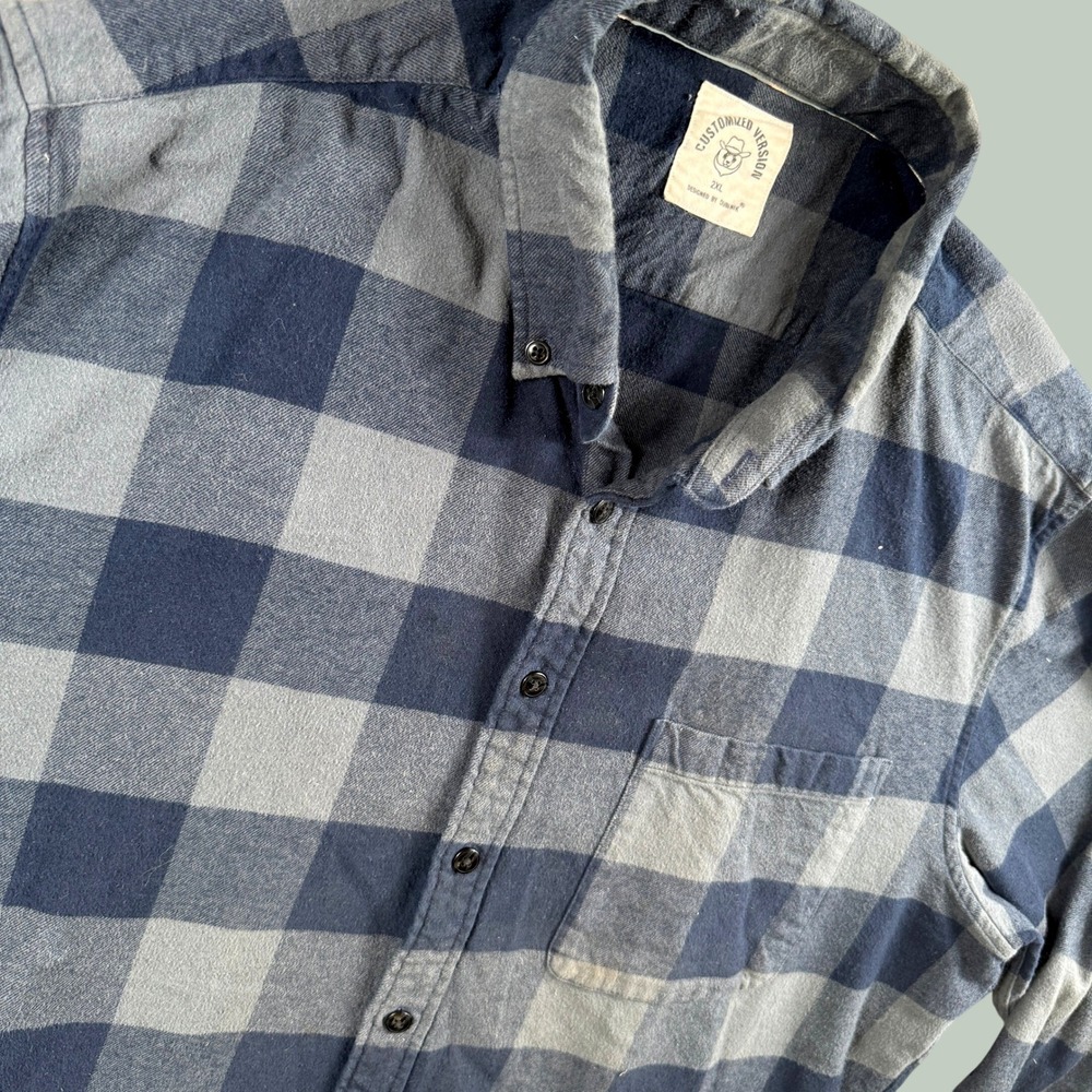 Dubinik Flannel Shirt Men 2XL Navy Blue Buffalo Plaid Workwear Cabincore Grunge